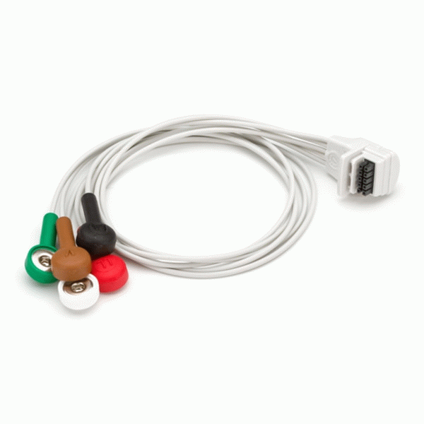 Patient Cable, H3+, 5-Wire, Snap, Short 38 cm, Gray, AHA (US Only)
