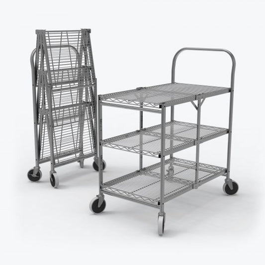 Utility Cart, Three Shelves (9.875" Clearance between Shelves), Wire, 33.75"W x 19.5"D x 39.5"H, ximum Weight Capacity 300 lbs, Assembly Required (DROP SHIP ONLY)