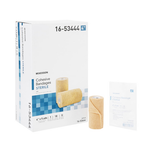Cohesive Bandage McKesson 4 Inch X 5 Yard Self-adherent Closure Tan Sterile Standard Compression 18/cs (16-53444)