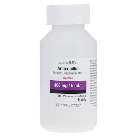 Amoxicillin Oral Suspension 400mg/5mL Dye Free Tutti-Frutti Bottle 100mL (00143988701)