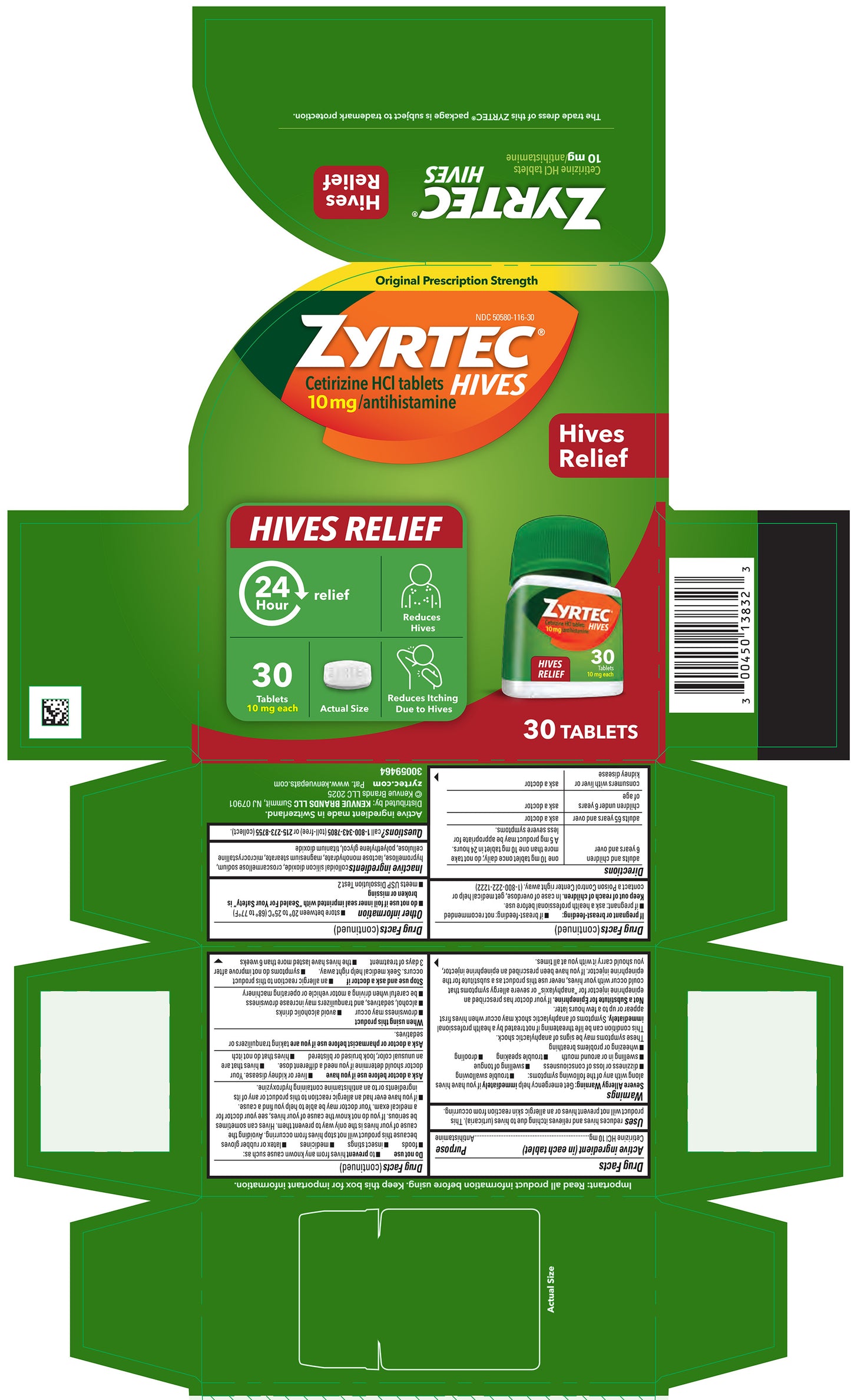 Zyrtec Adult Hives Relief Tablet, 30 ct, 3/pk, 8 pk/cs (Continental US+HI Only) (Pricing Subject to Change without Prior Notification)