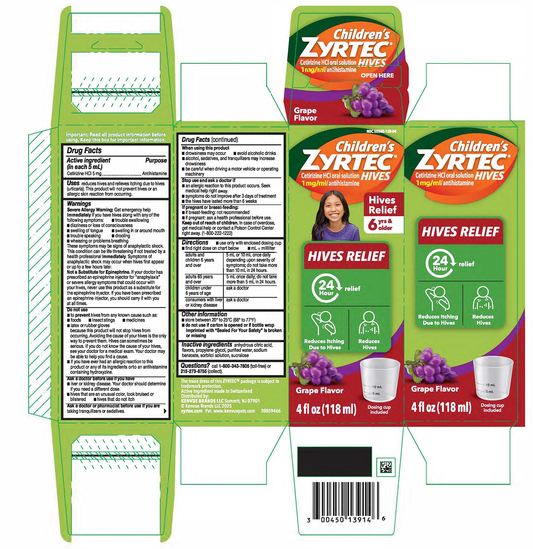 Zyrtec Childrens Hives Relief Liquid, 4 oz, Grape, 3/pk, 12 pk/cs (Continental US+HI Only) (Pricing Subject to Change without Prior Notification)